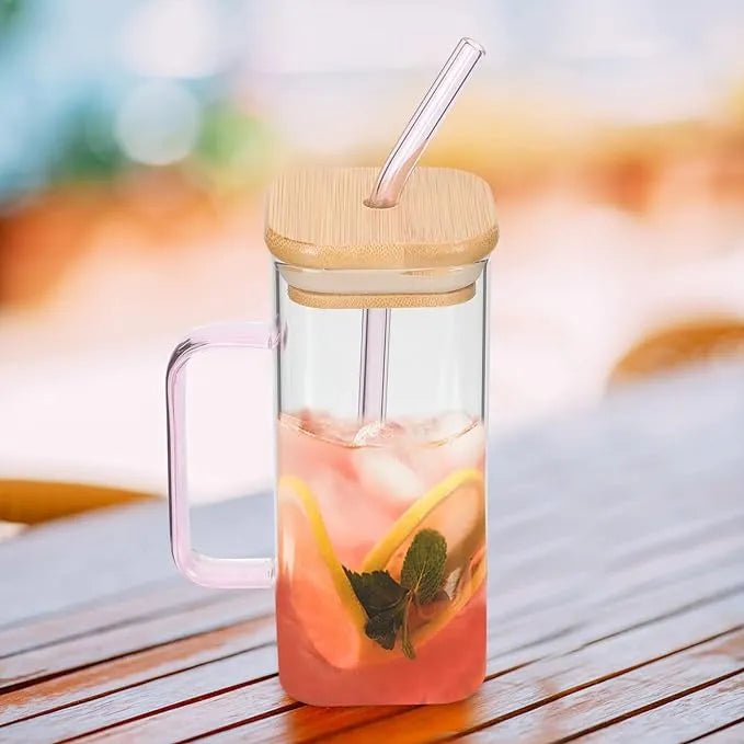 Glass Mug With Bamboo Lid & Straw